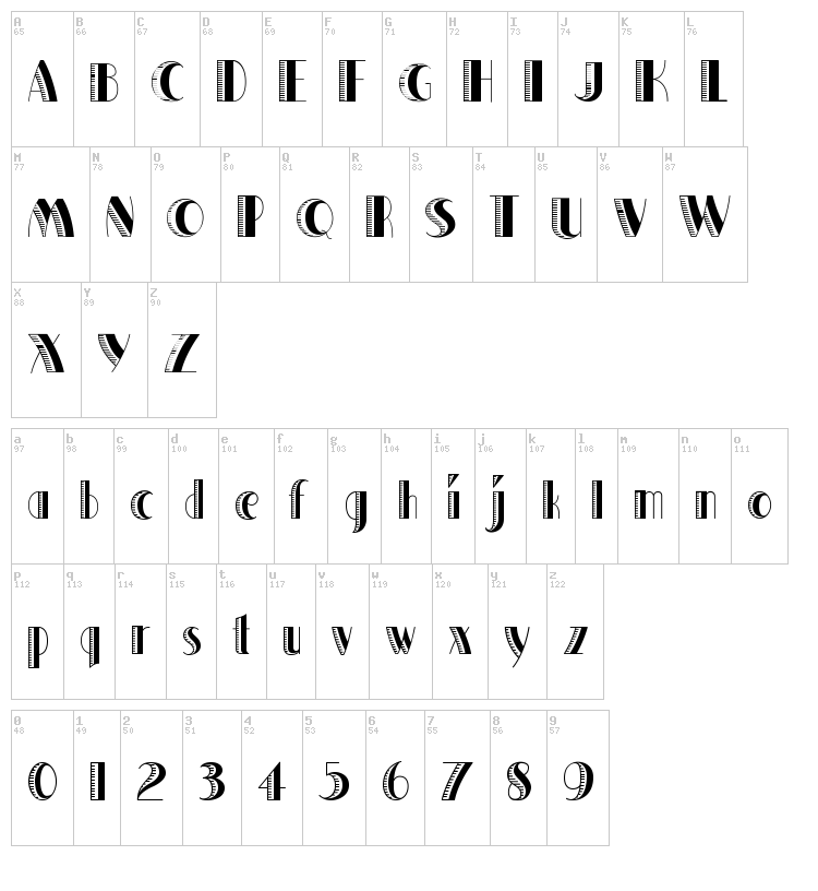 Quaker Shade font map