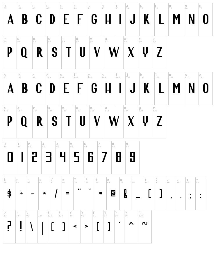 Scara Conquers the Universe font map