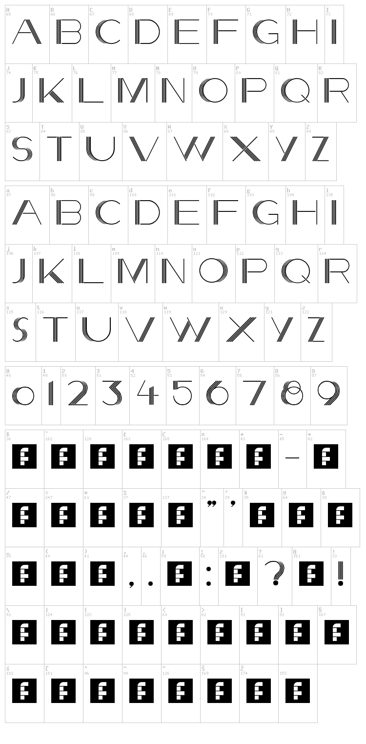 She Stole the Night font map