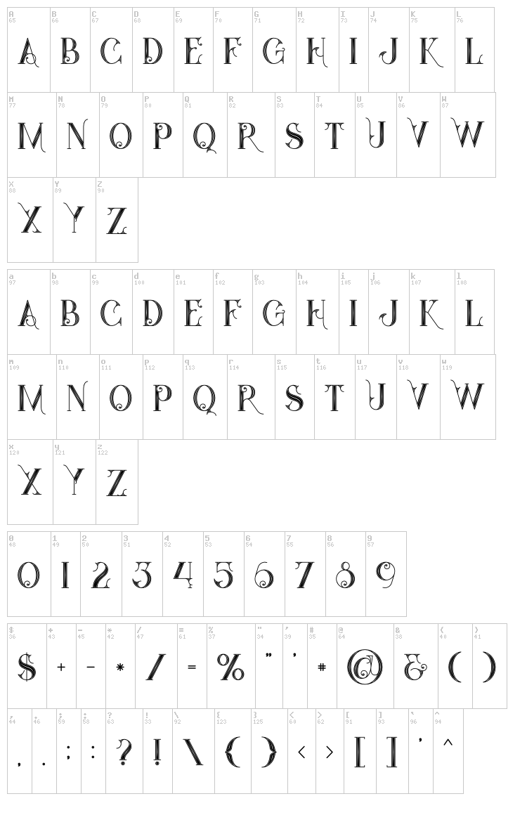Star Black Inline font map