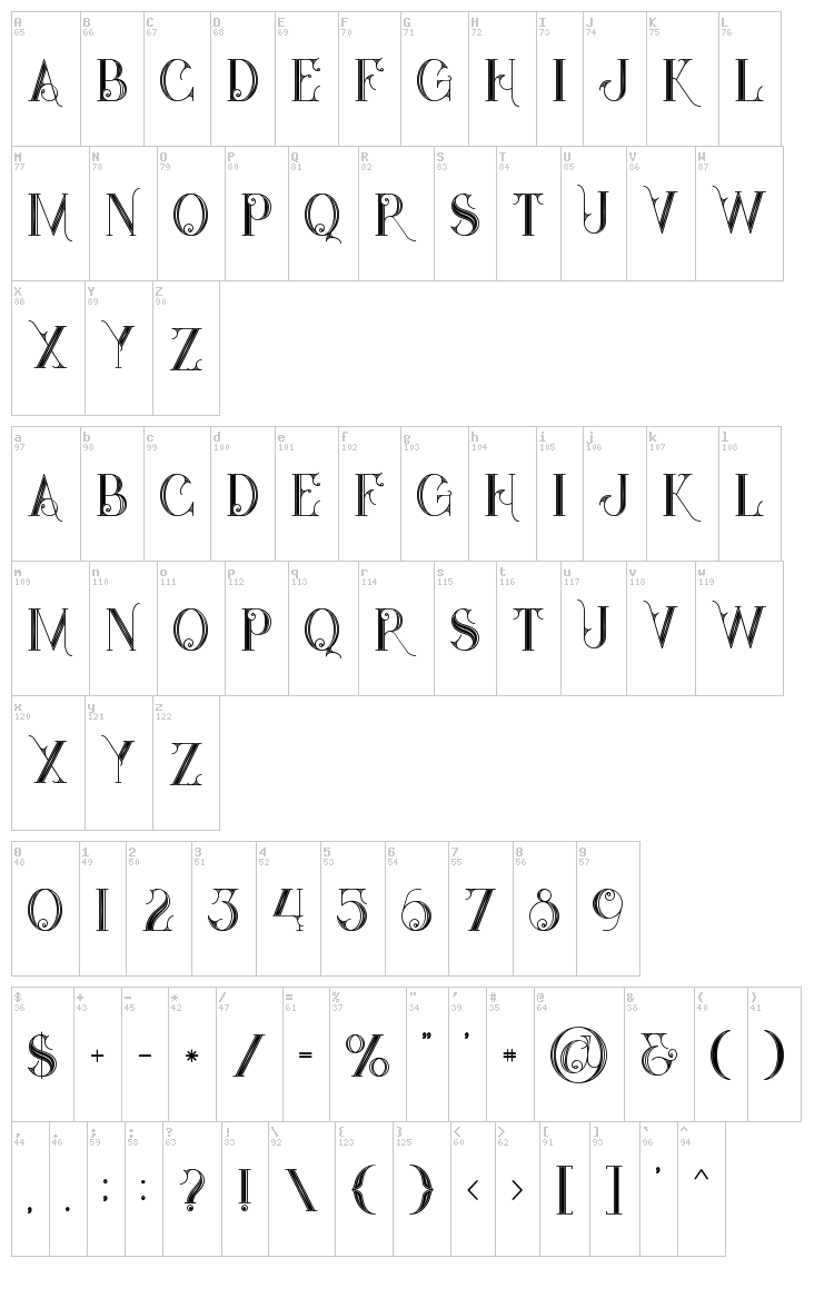 Star Black Inline font map