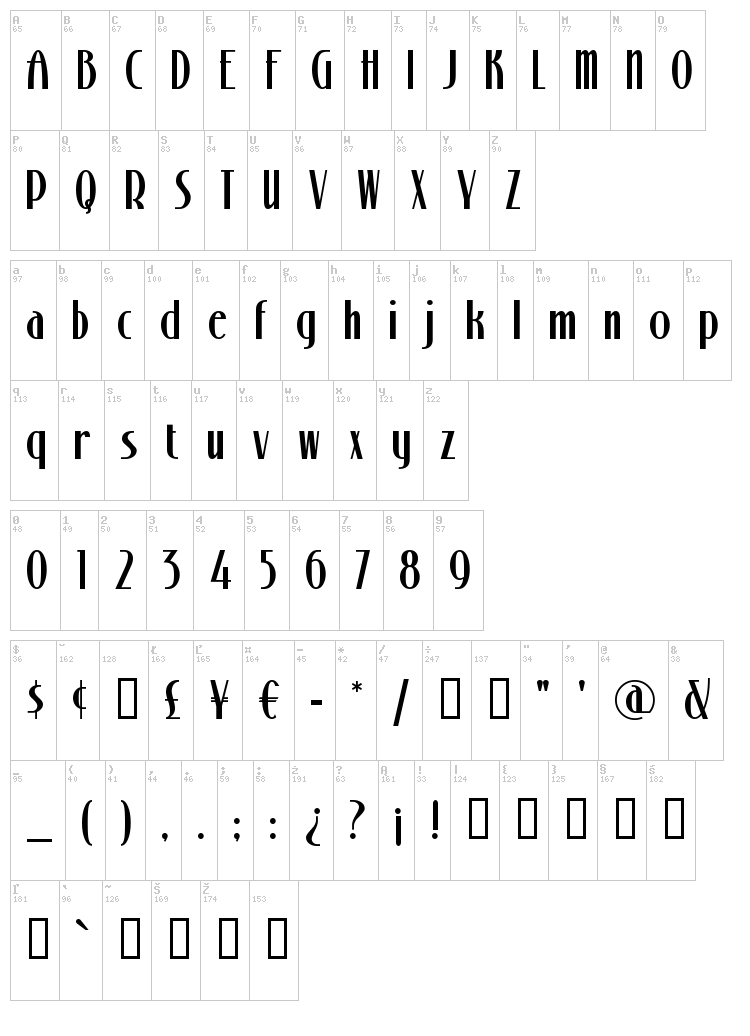 Stony Island NF font map
