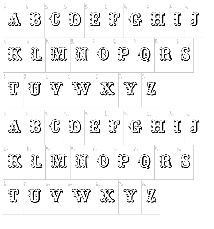Toskanische Egyptienne Initialen font map