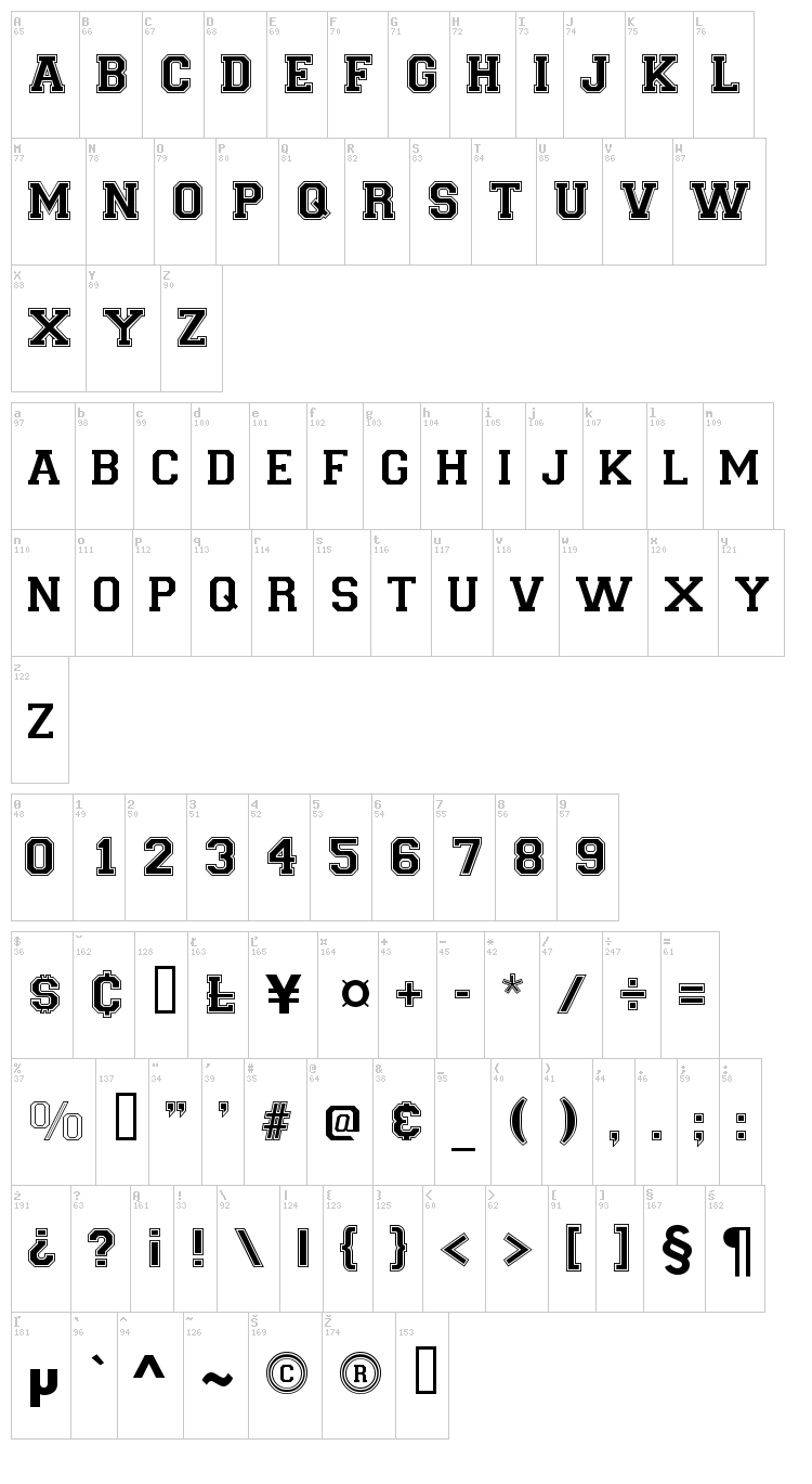 Varsity font map