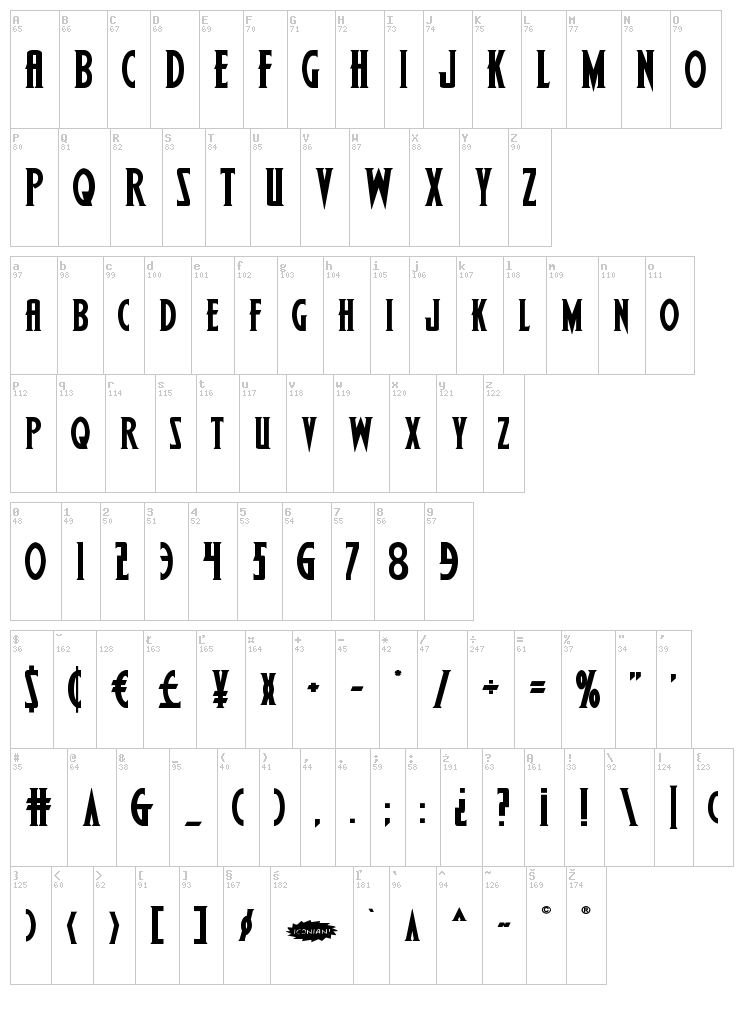 Wolf's Bane II font map