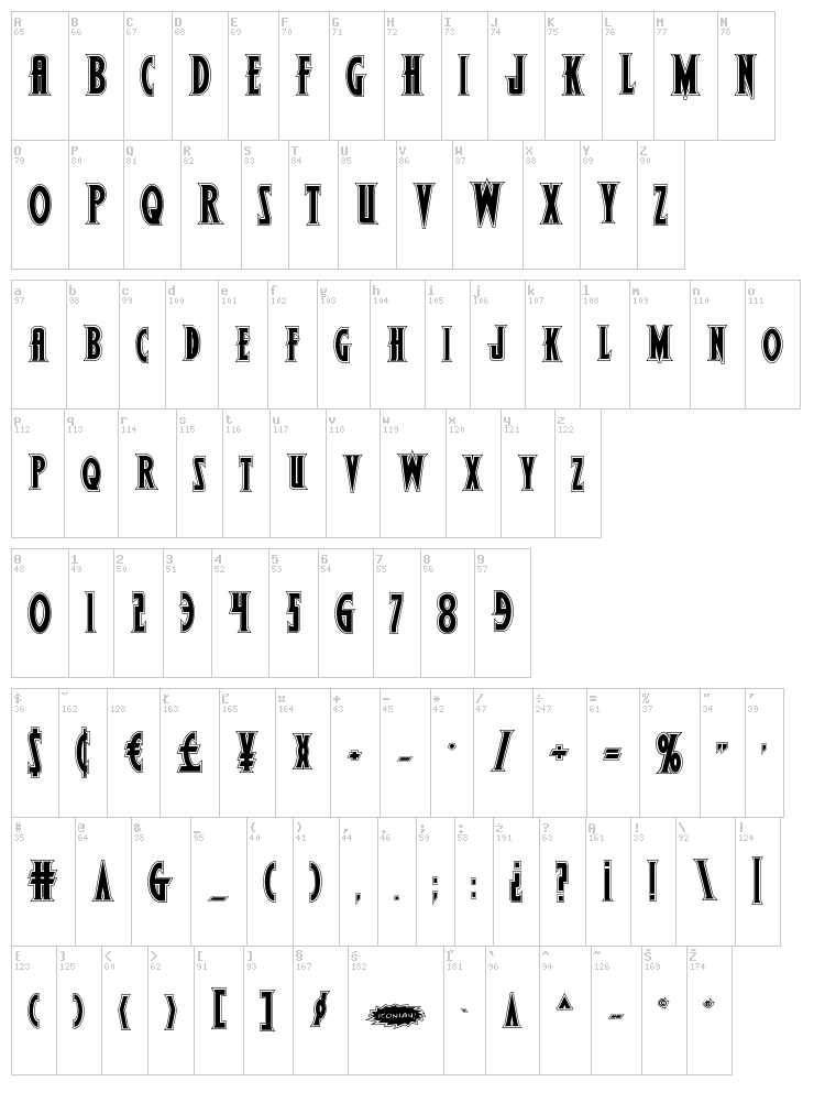 Wolf's Bane II font map