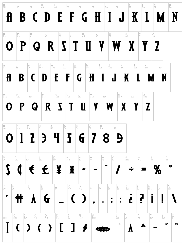Wolf's Bane II font map