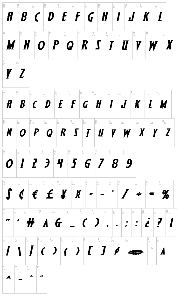 Wolf's Bane II font map