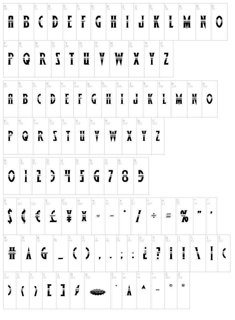 Wolf's Bane II font map