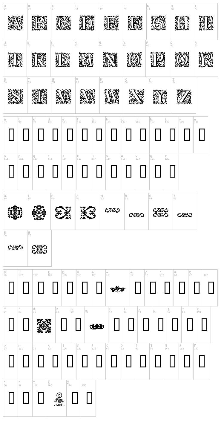 16th Arabesques font map