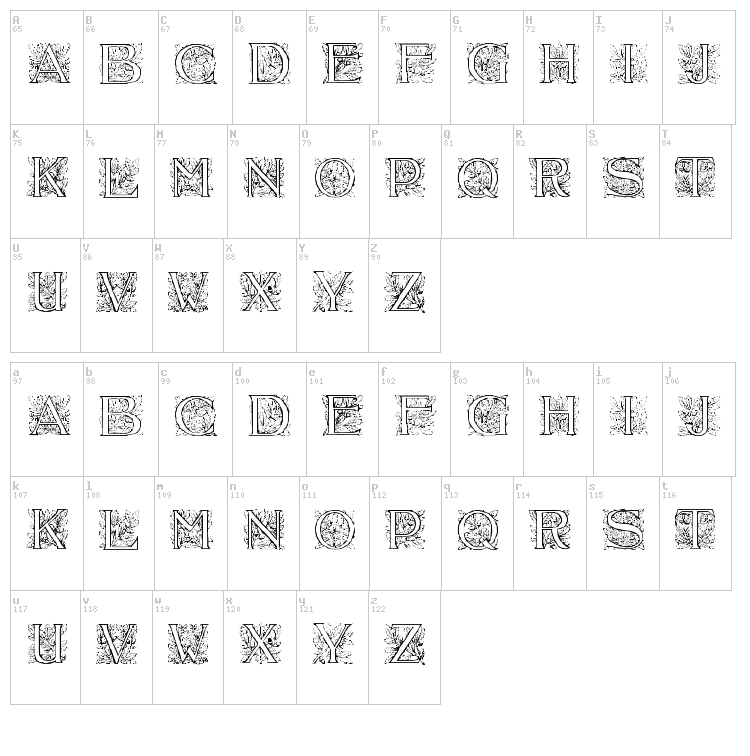 Acorn Initials font map