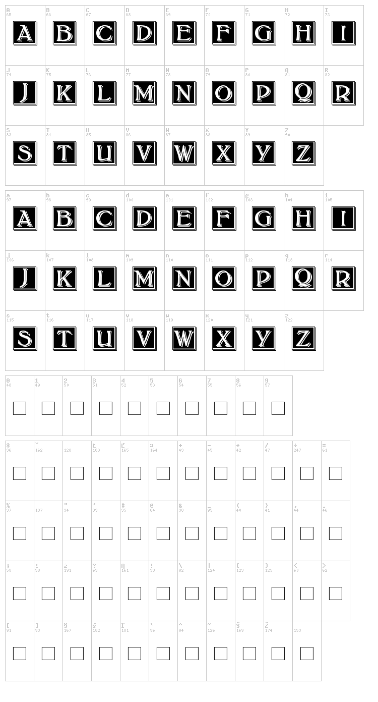 Bolton Drop Caps font map