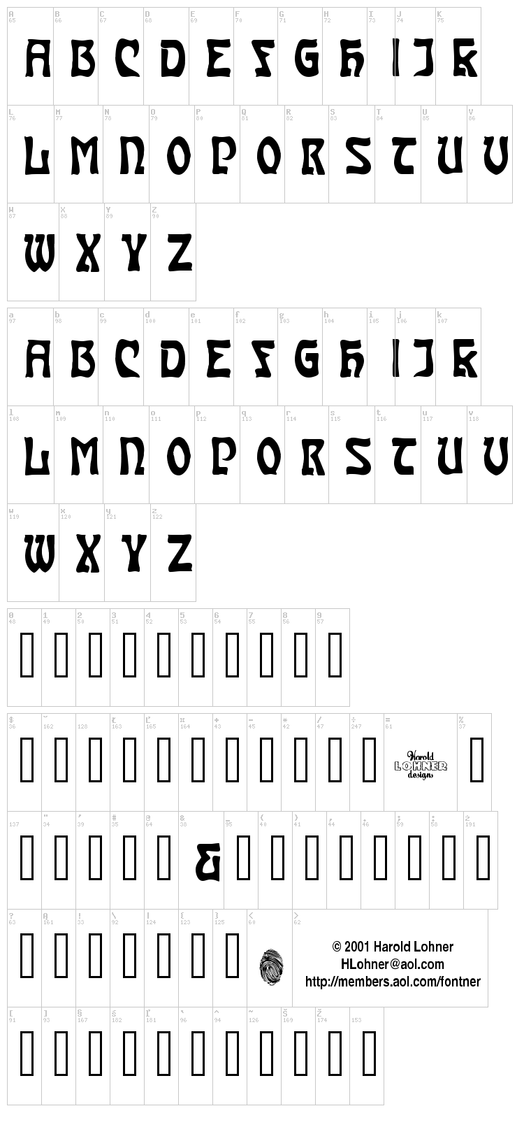 Carmen Caps font map