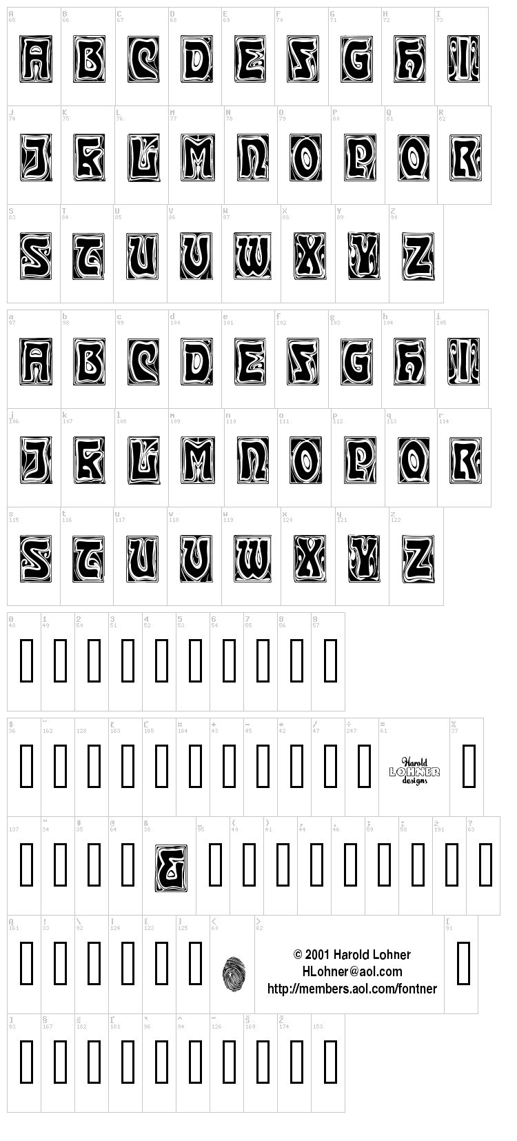 Carmen Caps font map