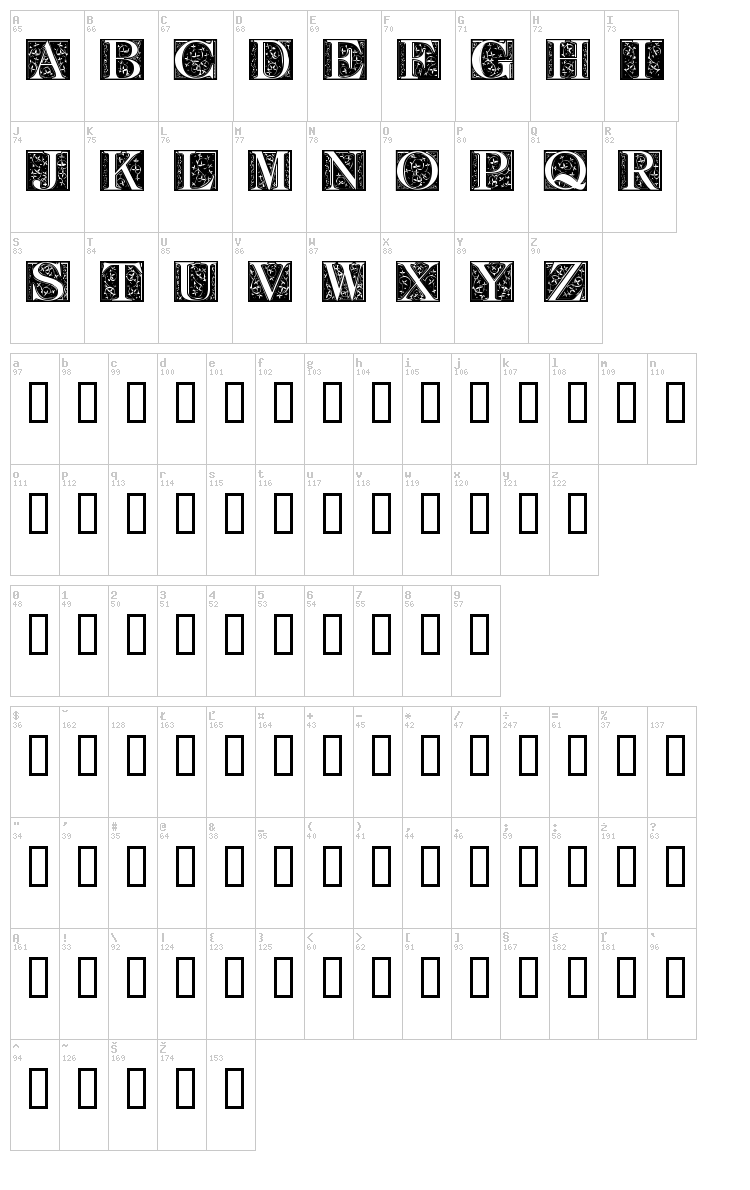 Fleur Corner Caps font map