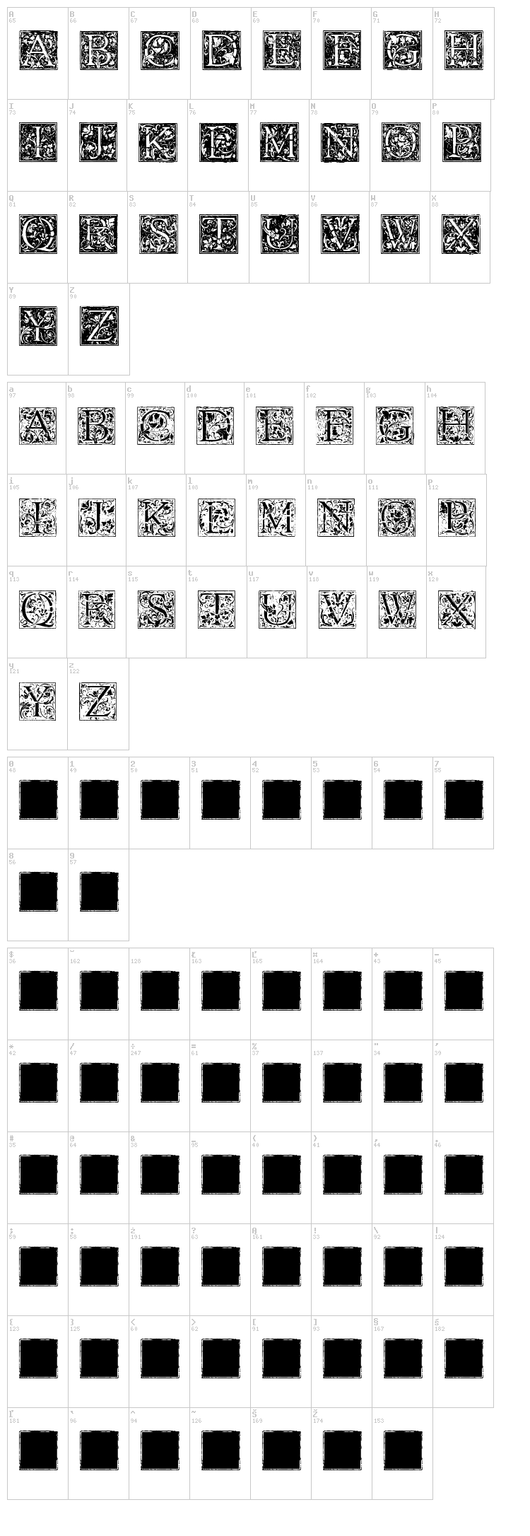 Florana Initials font map