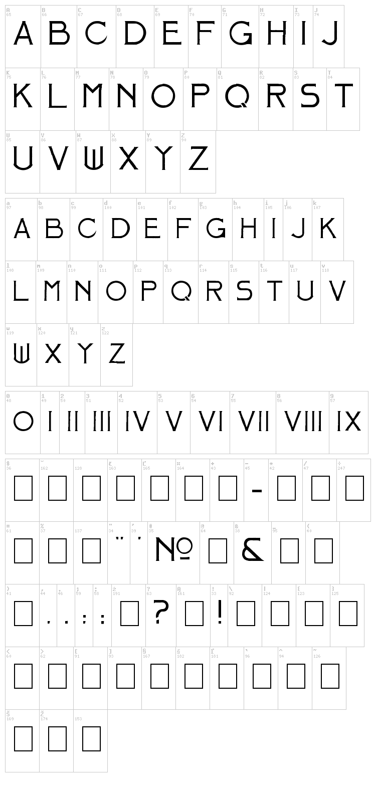 Mosaic Initials font map