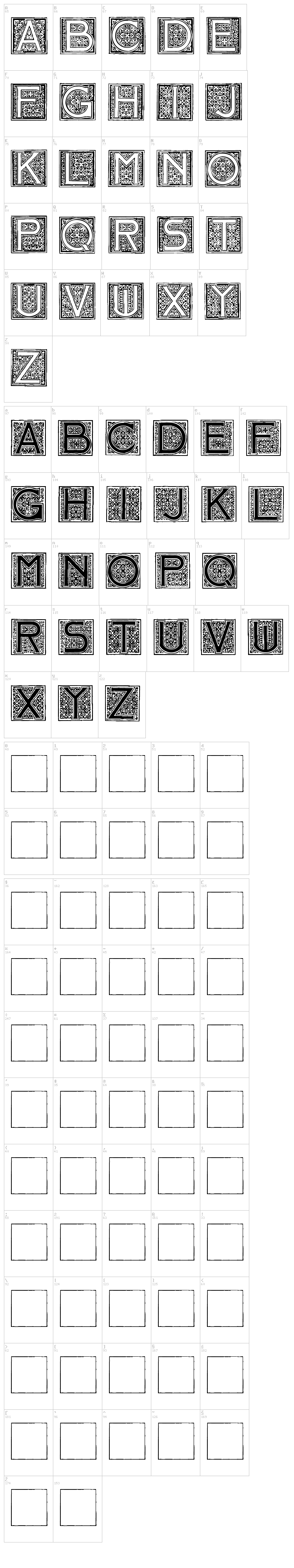 Mosaic Initials font map