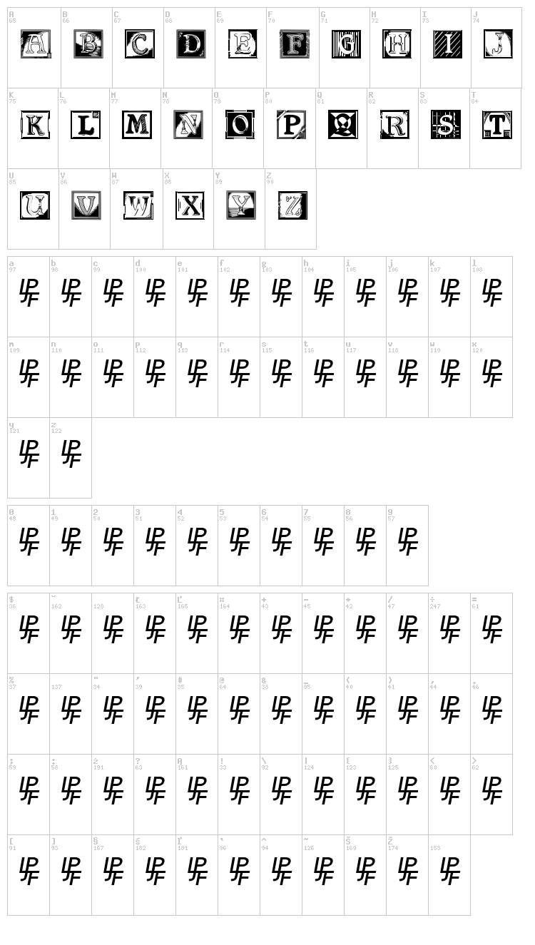 Shrewsbury Initials font map