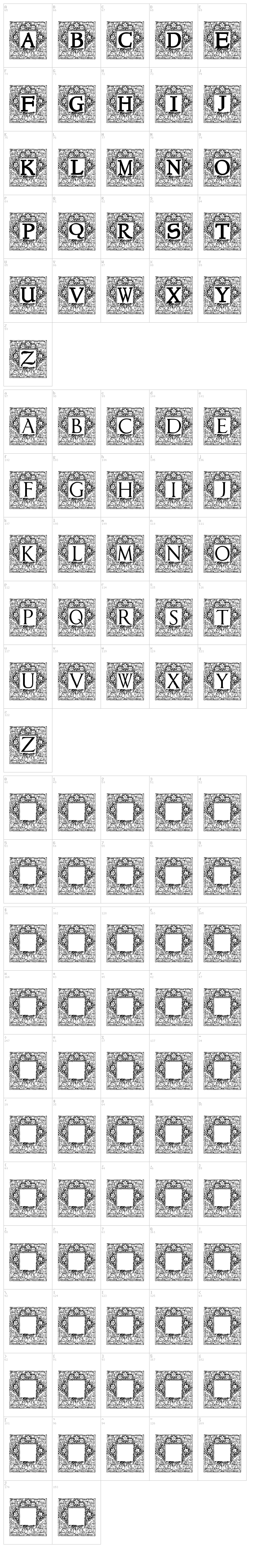 Topiary Initials font map