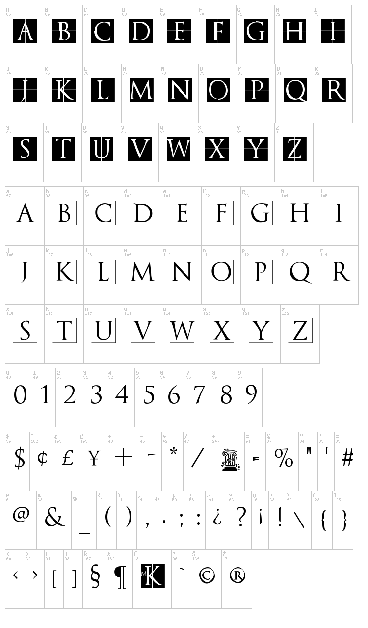 TrajanusBricks font map