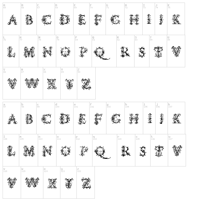 Vespasians Florials font map