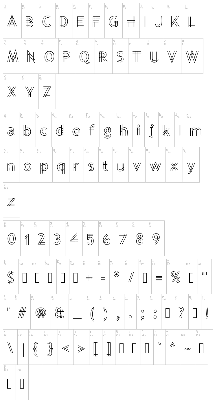 Blue Printed font map