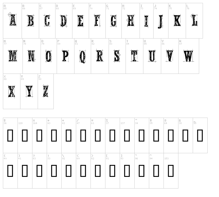 CF Nelson Old Caracters font map