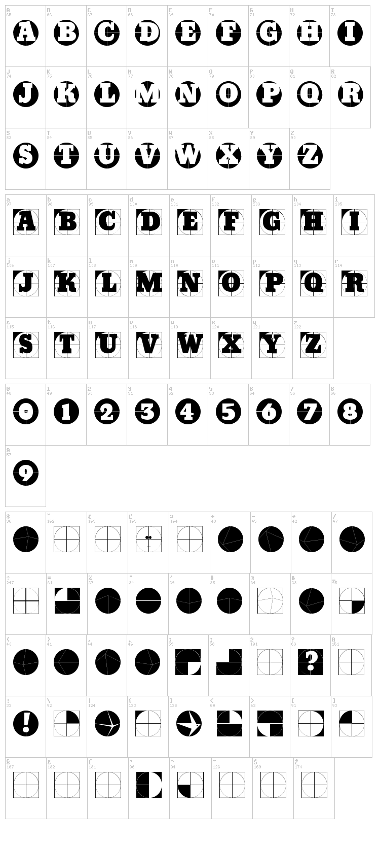 Grid Concrete font map