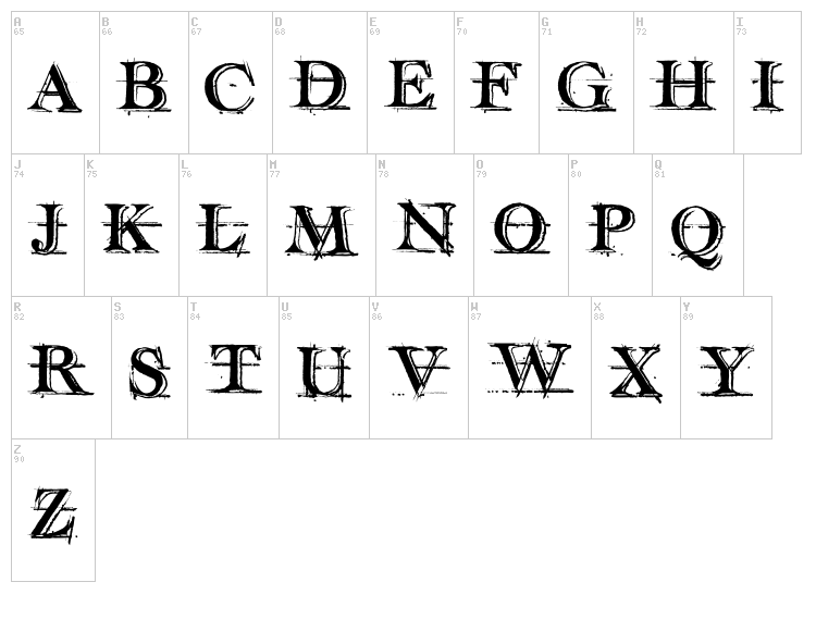 Handwriting Draft Shaded font map