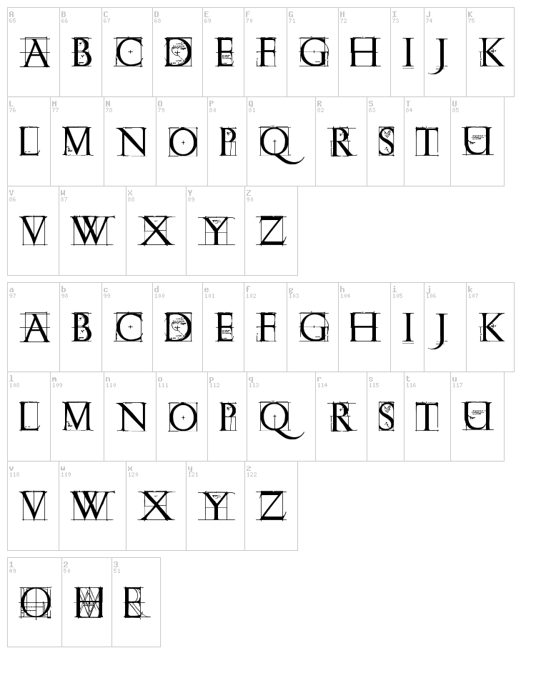 Roman Grid Caps font map