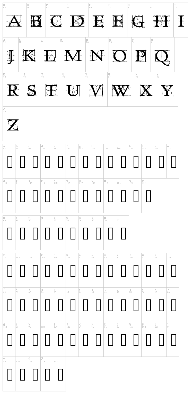 Roughwork font map