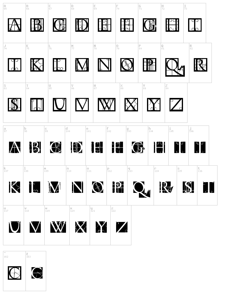 Torniello Initials font map
