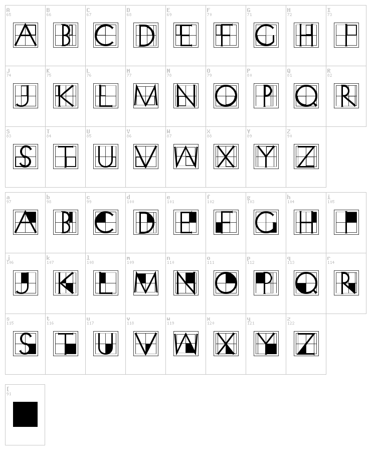 XperimentypoThree font map