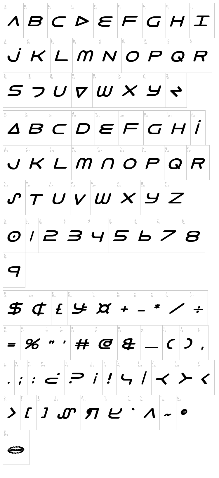 8th Element font map