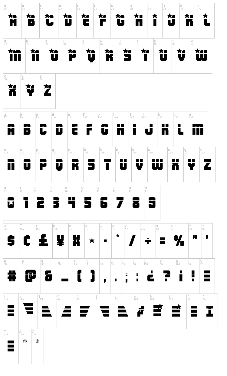 Army Rangers font map