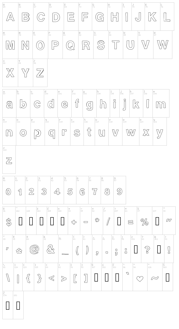 Ashley's Font font map