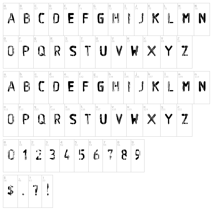 BA Wet Paint font map