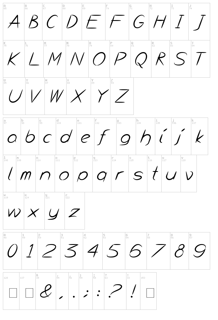 Bayou font map