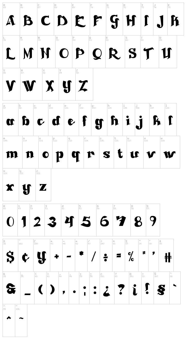 Beckasin font map