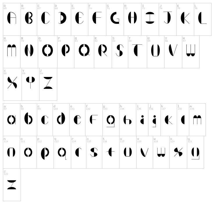 Bender font map