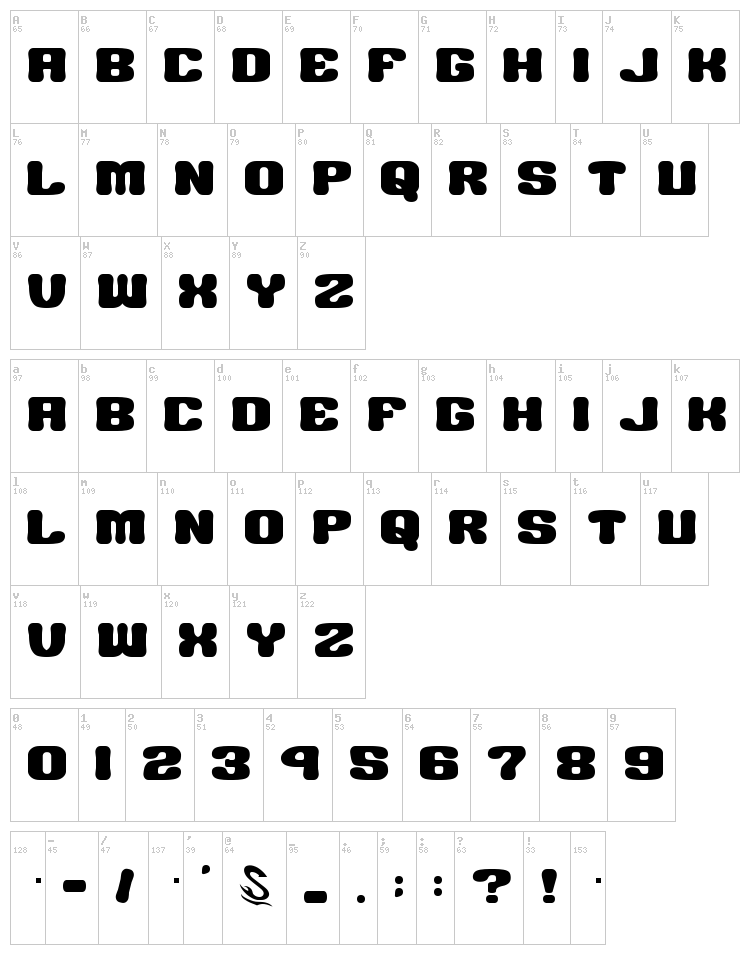 Big Burger G font map