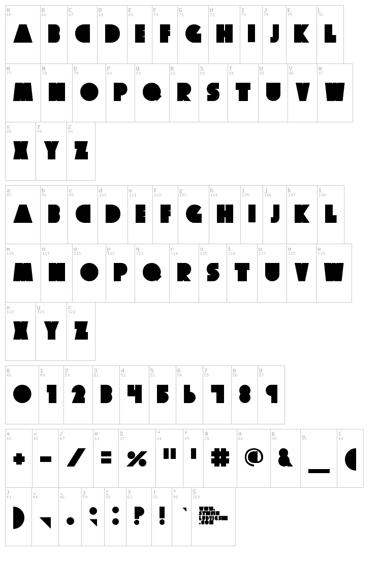 Big Fat Ugly Cow font map