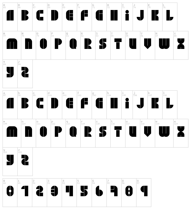 Block Jaye W73 font map