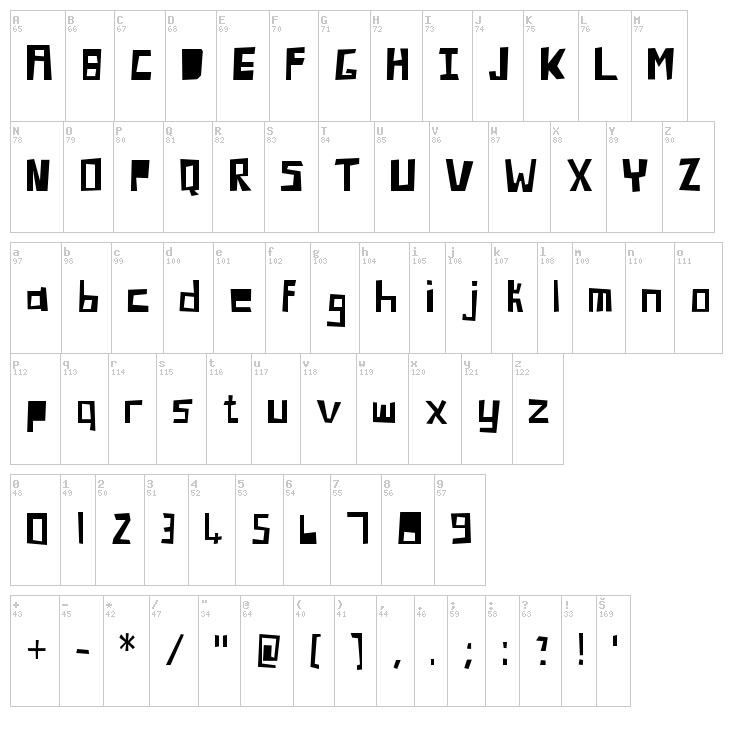 Blockhead font map