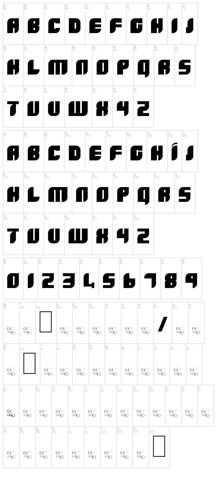 Boldie font map