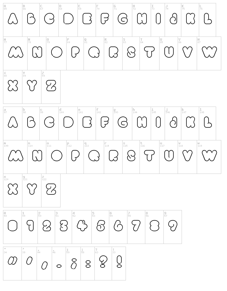 Bright Lights font map