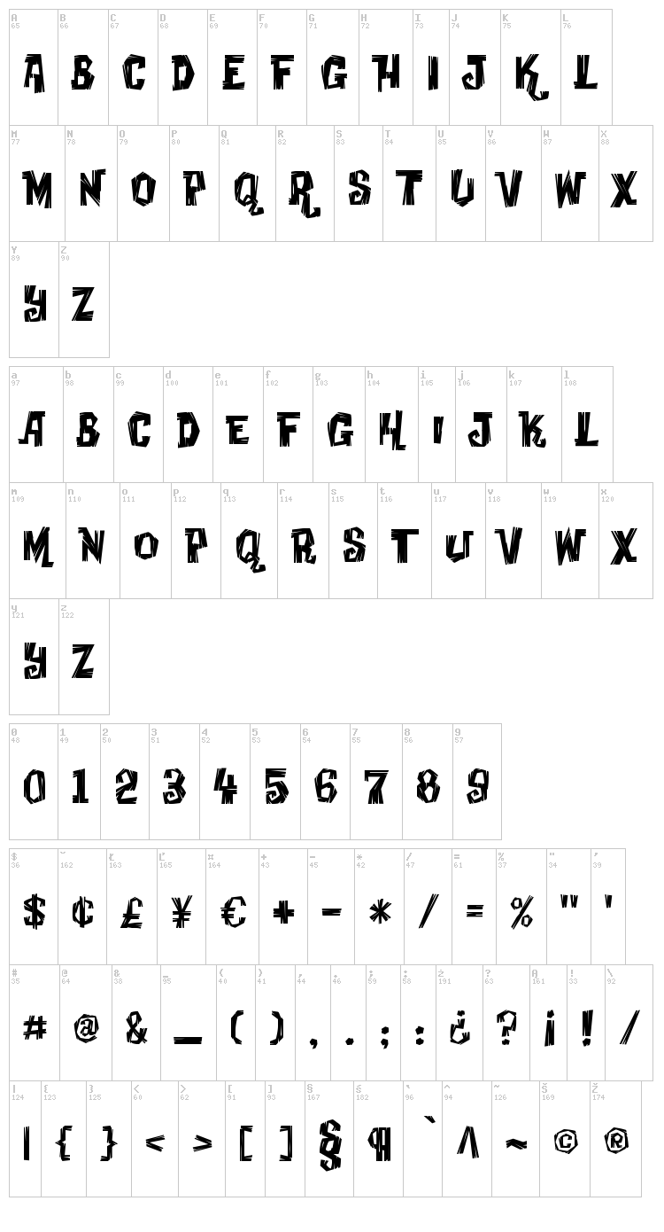Creaky Frank font map