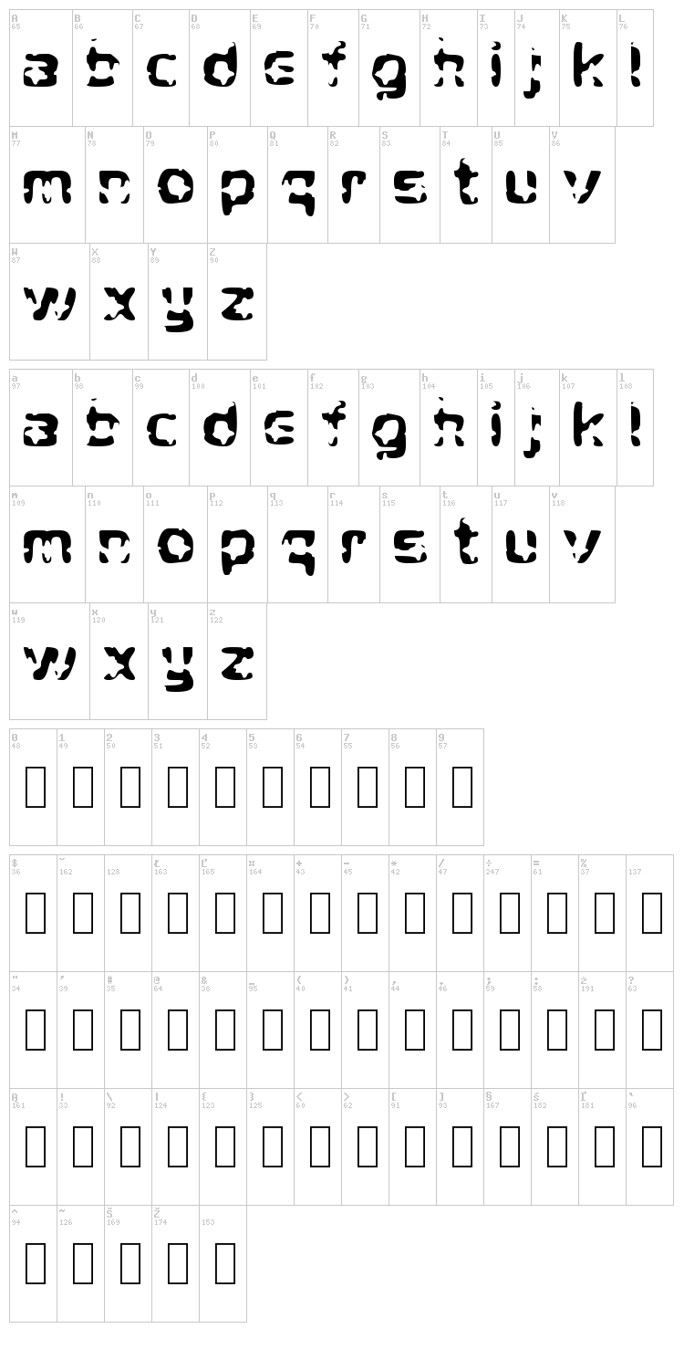 Crying Star font map