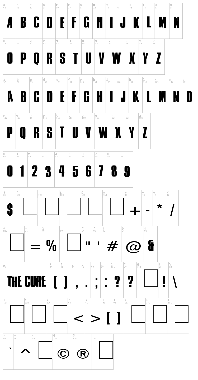 Cure - Wild Moog Swing font map
